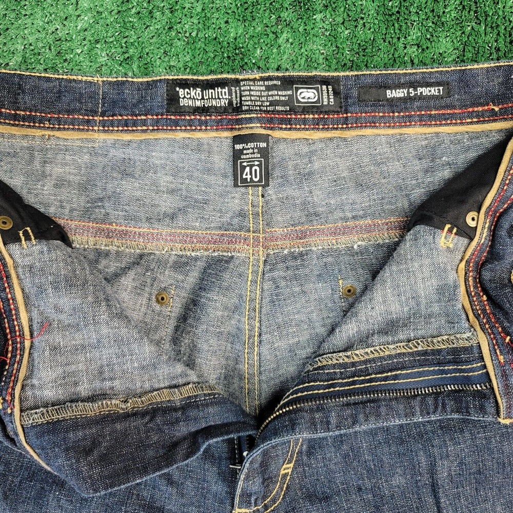 Ecko Unltd. Mens Classic Straight Jeans Blue 5 Pocket Baggy Fit Stitching 40x32 - Picture 8 of 10
